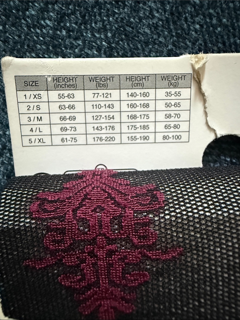 Calzedonia Women’s Black Tights with Burgundy Decorative Motif - Picture 3 of 3